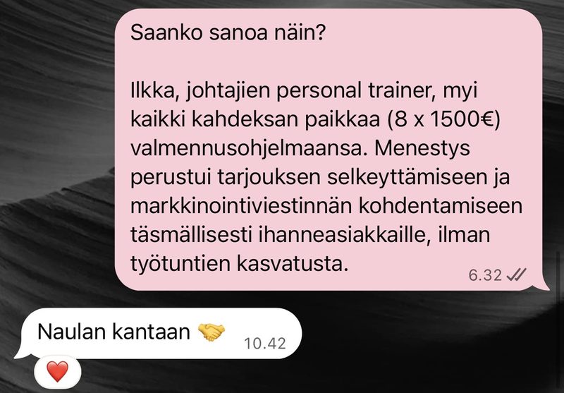 Ilkka myi kaikki kahdeksan paikkaa valmennusohjelmaansa, 8 x 1500 euroa